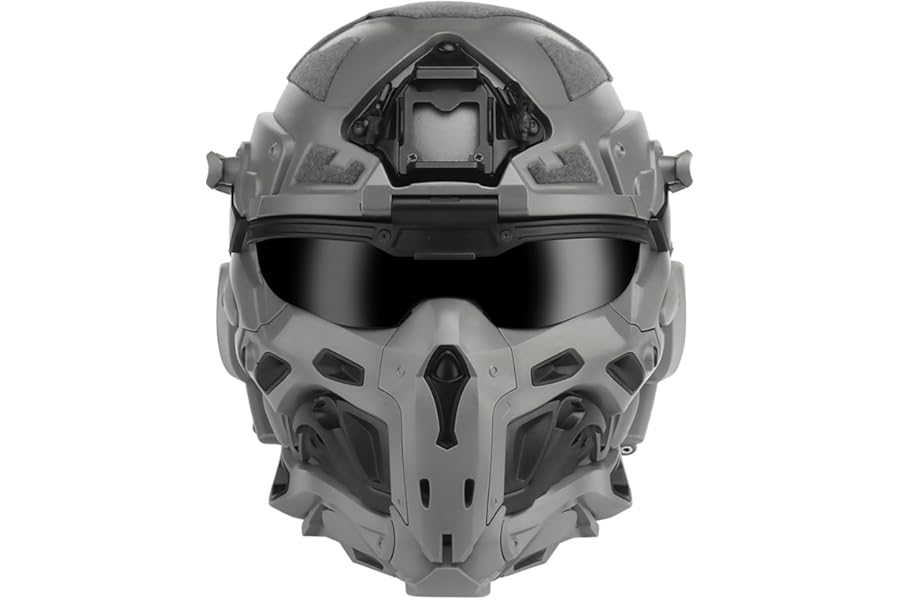 MetaHrystynx HL-98 Tactical Helmet, Full-covered Military Face Protective Gear, Built-in Communication Earphones, Realistic CS Mask, Visor, Anti-fog Fan, Cosplay Prop, Black