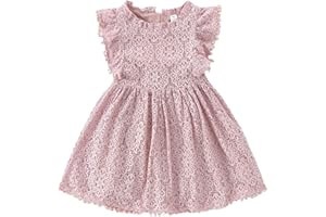 PythJooh Toddler Girl Flutter Sleeve Party Dress Baby Kids Elegant Lace Pom Pom Princess Dress for 1-7Years