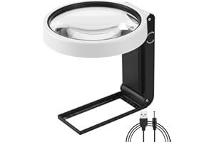 Xnourney Large 4.35in Magnifying Glass 10X 30X with Light and Stand, Handheld Standing LED Illuminated Magnifier, Folding Reading Magnifying Glass with for Seniors Read, Cross Stitch, Map, Jewelry