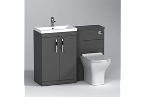 ROYAL BATHROOMS.CO.UK 1000mm Modern Indigo Grey Gloss Bathroom 2 Doors Mid-Edge Vanity Unit Basin Sink & Qubix Pan + Toilet Furniture Set