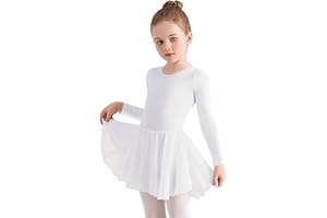 Eisnnu Kinder Ballettkleidung Mädchen Baumwolle Lange Ärmel Tanzkleid mädchen Ballettrock Balletttrikot Ballettanzug mit Chiffon Rock Tütü 2-11 Jahre