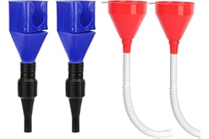 Adorila Funnels for Automotive Use Set of 4, Plastic Small Fuel Funnel with Long Hose, Retractable Auto Fuel Snap Flexible Funnel Draining Tool