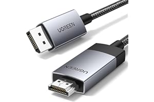 UGREEN 4K@60Hz DisplayPort to HDMI Cable 6.6FT Uni-Directional HDR Active Aluminum& Braided DP 1.2 to HDMI 2.0 Converter for Multi-Screen Compatible with Monitor, Projector, Dell, HP, AMD, NVIDIA (2M)