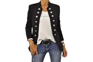 Shownicer Damen Blazer Elegant Anzugjacke Mantel mit Knopfleiste Military Blazer Lang Slim Fit Freizeit Stehkragen Business Büro Anzug Jacken