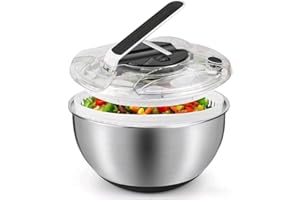 NEUYTIKY Essoreuse à Salade 4,5L en Acier Inoxydable Grande,Essoreuse à salade à piston avec saladier,Essoreuse à Salade en Acier Inoxydable, Panier a Salade avec Couvercle,pour Laver et égoutter Les Salades