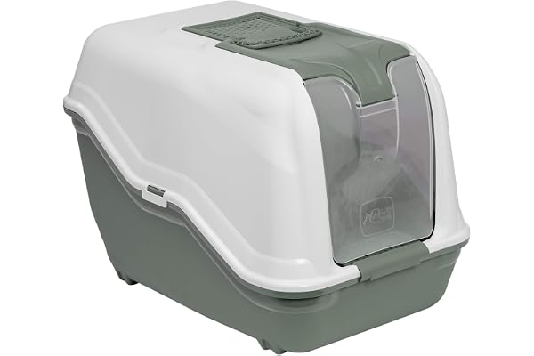 Toilette pour chats XXL Netta Maxi - Blanc et vert - Spécial pour les grands chats de race