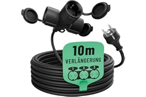 greate 3fach Verlängerungskabel 10 Meter aussen - Verlängerungskabel außen wasserdicht IP44-3 Fach Mehrfachsteckdose Verlängerung für Aussenbereich 10m 3500 W, Outdoor Extension Cord Waterproof
