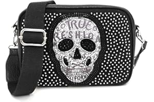 FAYLINN Bolso Pequeño Mujer Tachuelas - Bolso Bandolera Punk Gótico Negro - Calaveras Mexicanas -Bolso Estilo Motero -Bolso Mujer Rock - Regalos Originales para Mujer