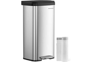 SONGMICS Kosz na śmieci kuchenny, 68 l, kosz na śmieci z metalu, z pokrywką, wysoki, wąski i pojemny, srebrno-czarny LTB520E68