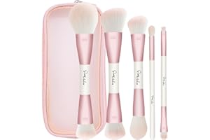 START MAKERS Pennello Fondotinta Start Maker 5 Pezzi Pennelli Make up, 9-in-5 Doppia estremità Pennelli Trucco per Founotinta, Correttore, Blush, Cipria, Ombretto Contouring Viso Pennello per Liquidi Crema Polvere