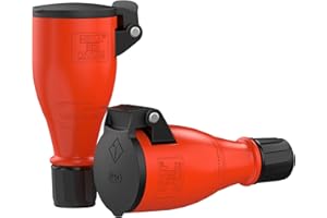 RedStar24 Prise Femelle 220V IP54 | Robuste en Caoutchouc & Plastique | Couvercle à ressort automatique, Parfait pour l’Extérieur | Prise Électrique à 3 Broches | Set de 2 Fiches Femelle Schuko