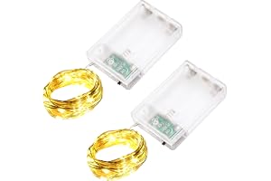 LQWELL 2 Stycken LED-ljusslinga 5M 50LED, mikroljusslingor batteridrivna, mini vattentät koppartrådslampa, varmvit, 2 lägen f