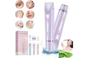 AZAZAZA Glow Aura Womens Shaver, 2-in-1Dual Head Shaver, Ipx7 Waterproof Bikini Trimmer Women, USB Rechargeable Lady Shavers for Women Leg Arm Underarm Pubic Area, Wet & Dry (Purple)