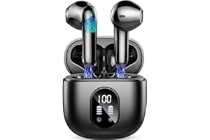 Drsaec Ecouteurs Bluetooth Sans Fil, 2024 Écouteurs Bluetooth 5.3-Durée de Lecture: 50H-avec HiFi Stéréo Basses et Appels Clairs, 4 ENC Réduction de Bruit Mic/IP7 Étanche, Casque pour iOS Android-Noir