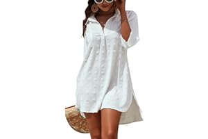 Rayson Vestido de Playa Mujer Camisa Beach Cuello en V Bikini Camisolas Cover up de Verano Color Sólido Blusa de Biquini Jacquard