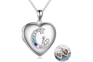 TOUPOP Kette mit Foto für Mädchen Sterling Silber Foto Halskette für Frauen Einhorn/Elefant/KatzeAnhänger/Meeresschildkröte kette Herz Medaillon Foto Kinder Schmuck Geburtstagsgeschenke