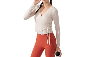 Agoky Damen Ballett Wickeljacke Langarm Tanz Jäckchen zum Binden Yoga Training Cardigen Shrug Tops