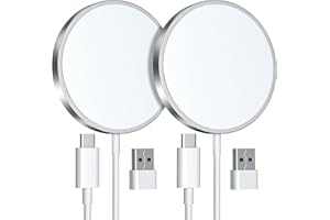 Caricatore Wireless per iPhone, 15W Caricabatterie Mag-Safe con Ricarica Rapida, Portatile Senza Fili Magnetico Charger compatibile iPhone17/16/15/14/13/12 e Airpods 2/3/Pro/Pro2 (Pezzi 2, Bianco)
