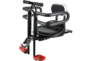 YouTeMei Kids Bike Seat, Front Mounted Bike Seat for Adult Bike,Safety Carrier with Cushion Armrest for Kids, Back Rest Foot Pedals,for 1-6 years Old