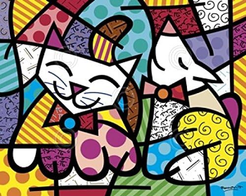 Happy Cat and Snob Dog Poster Print by Romero Britto (14 x 11)