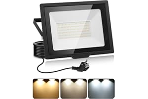LITGLOBE Foco LED Exterior 100W Con Enchufe 1.5m, 3000K/4500K/6500K, 10000LM Superbrillante, Memoria, IP66 Impermeable, Proyector Para Patio, Jardín, Terraza