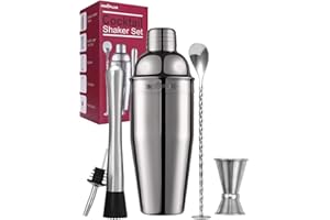 INNÔPLUS Cocktail Shaker, Cocktailset, Cocktail Set 750ml Barkeeper, Cocktail Shakers Barzubehör Edelstah 5 Teiliges, Martini Mixer Ausgießer, Alkoholausgieße, Barlöffel, Stößel, Jigger, Weihnachten Geschenk