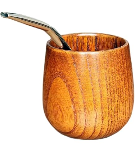 Tazza Da Mate Argentina In Legno Di Zucca E Pelle Marrone, Con Bordo In Acciaio E Bombilla Inclusa, Artigianale
