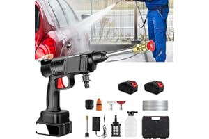 EONDEVO Nettoyeur Haute Pression à Batterie, Nettoyeur Haute Pression sans Fil avec 2 x 16680VF Batteries et Boîte de Rangement, Distance de Pulvérisation d’Eau de 0 à 8 Mètres, pour Voitures Jardin