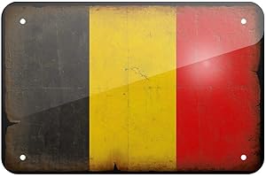 SIGNCHAT Plaque en métal avec Drapeau de la Belgique au Look Vintage 20 x 30 cm
