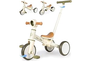 LOL-FUN Kids Tricycle with Removable Pedals, 5-in-1 Toddler Balance Bike with Parent Steering Push Handle, Baby Trike for Boys Girls Present Age 10 Month+