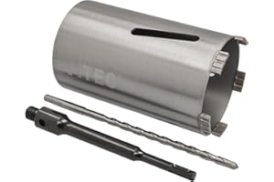 BTEC Diamant Betonbohrkrone mit 180mm Nutzlänge für Kernbohrungen in Beton, Mauerwerk Ziegel, Poroton uvm. SDS-plus lang (200mm) Aufnahme und Zentrierbohrer Ø 112 mm