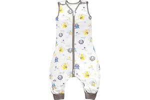 MOEMOE BABY Sacco nanna per bebè con piedi, 0,5 Tog Sacco nanna estivo in cotone Sacco nanna per bebè con gambe, Sacco nanna estivo senza maniche 6 mesi-7 anni