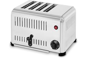 VERTES Tostapane Toaster Professionali per 4 Fette (Acciaio Inossidabile, 2300W, 230V, Timer Fino a 5 Minuti, Vassoio per le Briciole, 4 Piedini in Gomma, 2 o 4 Panini per Tostare Simultaneamente)