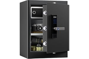 RPNB Deluxe Home Safe and Lock Box, Smart Touch Screen Biometric Fingerprint Security Safe Box with Voice Prompt, One-touch Unlock, Dual Warning, Interior Box, Suitable for Home Office Hotel, 80L