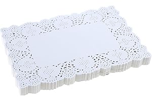 DECORA 9X6.5 Inch Rectangle White Paper Doilies for Birthday Party Wedding Tableware Decoration,Pack of 200
