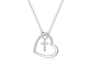 LIHELEI Collar para Mujer, S925 Plata A-Z - Colgante Inicial de Nombre con Piedras de Circonita de Corazón Collar para Mamá, Novia, Cumpleaños Navidad Aniversario día de San Valentín Regalo