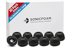 SONICFOAM Memory Foam Earbud Tips - Premium Noise Isolation, Replacement Foam Ear Tips, 10 Pack for Air pods Pro (SFAIR Large, Black)
