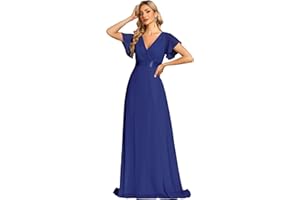 Ever-Pretty A-línea Vestido de Fiesta Cuello en V Manga Corta Gasa Corte Imperio para Mujer 09890