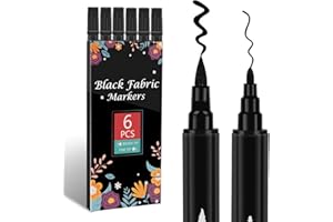 ‎ABEIER ABEIER 6 Schwarz Textilstifte Waschmaschinenfest Textilfarbe Waschmaschinenfest Dual Tips Stoff Textilmalstifte Permanent, Schwarz Stoffmalstifte Textilmarker für Textilien Schuhe Die Hemden, Hüten