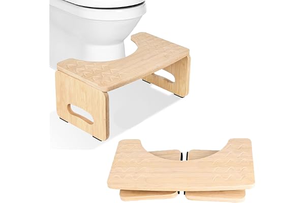 Toalettpall i bambu, 40 x 21 x 18 cm, trästeg, lastkapacitet 100 kg, hopfällbar toalettpall, bärbar, för vuxna, för förstoppning, uppblåsthet