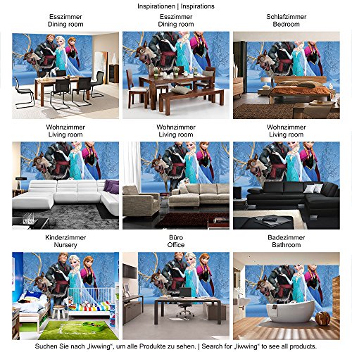 Fototapete 368×254 cm PREMIUM Wand Foto Tapete Wand Bild Papiertapete – Disney Tapete Die Eiskönigin Frozen Kindertapete Anna Elsa Kristoff Olaf blau – no. 1971 - 5