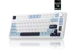 AULA S75Pro Wireless Gaming Keyboard 75 Percent,BT5.0/2.4G/USB-C Mechanical Keyboards with Screen & Multifunction Knob,Five-layer Padding,Hot Swap,RGB Backlit,Creamy Keyboard for Win/MAC (Blue White)