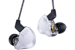 EZ EAR CCZ Solo DC02 in Ear Monitor IEM, Auriculares de HiFi Controlador dinámico Dual de 10mm Cubierta de Metal Completo Auriculares para Juegos,con Cable para Cantantes y músicos(Plata, sin micrófono)