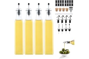 Beylce 4 x 500ml bouteille huile olive bec verseur, distributeur huile d'olive avec bouchon antisalissure, étiquette, bouchon de liège, marqueur pour tableau blanc, entonnoir en acier inoxydable