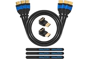 deleyCON HDMI Set - 3 câbles HDMI 0,5m + 2 adaptateurs d'angle HDMI (90° + 270° degrés) + 3 attaches câbles + chiffon de nettoyage en microfibre