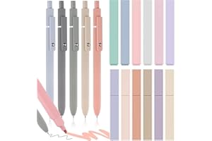AIVORO 17 Stück Textmarker Pastell Set with Aesthetic Gelstifte, 12 er Highlighter Pen 12 Farben, 5 er 0.5mm Einziehbare Gelstifte Schwarz, Textmarker Gelstifte für Kinder Zuhause Schule Büro