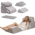 COSTWAY 6PCS Bed Wedge Pillows Set, Folding Adjustable Memory Foam Incline Cushion with Headrest & Knee/Leg Elevation, Bed Rest Back Support Pillow for Post Surgery, Reading, Acid Reflux, Pain Relief