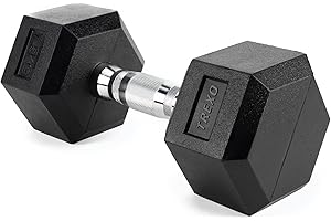 ‎TREXO TREXO Hexagon Hanteln 2,5 kg – 35 kg, Ergonomischer Verchromter Griff, Gummierte Gusseisen Kurzhantel, Fitnessgerät für Zuhause, Geeignet für Männer und Frauen