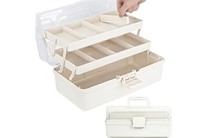 Creahaus 12.5in 3 Layer Multipurpose Storage Box/Craft Storage Boxes With Compartments/Plastic Tool Box/Medicine Storage Box/Hair Accessories Organiser/Sewing Box with 2 Trays