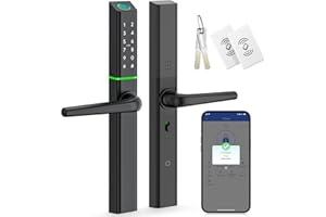 Ruveno Weatherproof Smart Door Lock with Handle: Fingerprint Keyless Entry - Digital Code Door Lock for Aluminum Wooden Door - Bluetooth Electronic Deadbolt - APP Control - Slimline Design